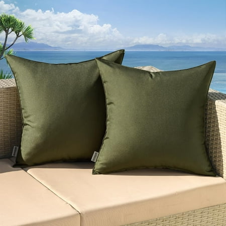 

MIULEE Pack of 2 Decorative Outdoor Waterproof Pillow Covers Square Garden Cushion Sham Throw Pillowcase Shell for Spring Patio Tent Couch 16x16 inch Olive
