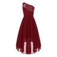 thumbnail image 2 of Manyakai Flower Girl High Low Wedding Dress Kids Sequin One Shoulder Ruched Party Pageant Prom Gown Burgundy 6, 2 of 7