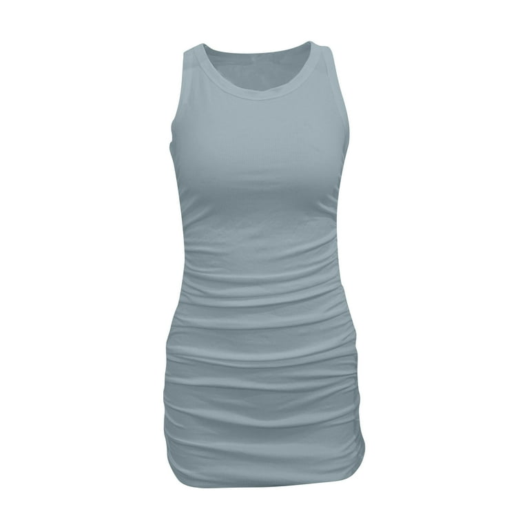 Women 2023 Summer Sleeveless Tank Dresses Crew Neck Slim Fit Short  
