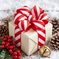 thumbnail image 5 of Christmas Red and White Stripe Polyester Grosgrain Ribbon for Gift Wrapping, Holiday Bows and Crafts, 5 of 6