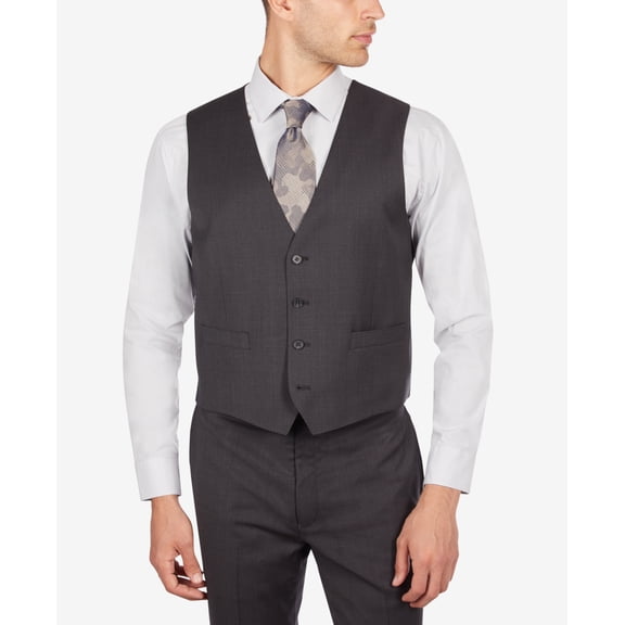 Calvin Klein Men Slim fit Button-Up Suit Vest Medium Black Wool