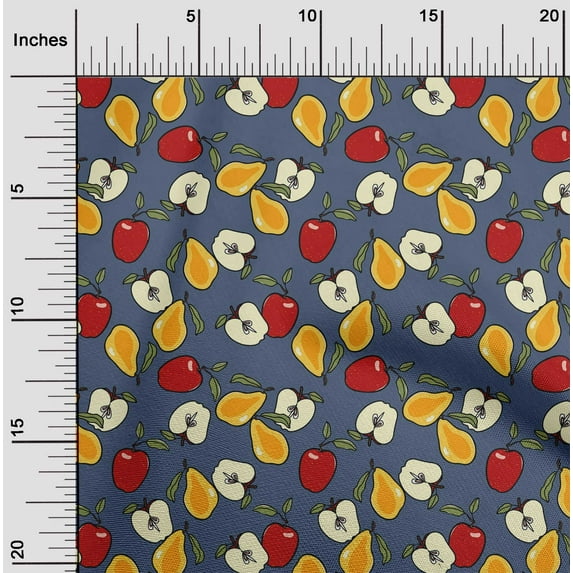 oneOone Rayon Dark Dusty Blue Fabric & Pear Fruits Dress Material Fabric Print Fabric By The Yard 56 Inch Wide