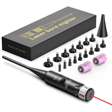 Bore Sight Kit Bright Green or Red Dot BoreSighter with Big Button Switch for .17 to 12GA Caliber