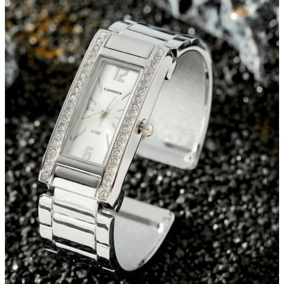 Women's Crystal Bracelet Watch – Slim Rectangular Dial, Elegant Metal Band  for Glamour