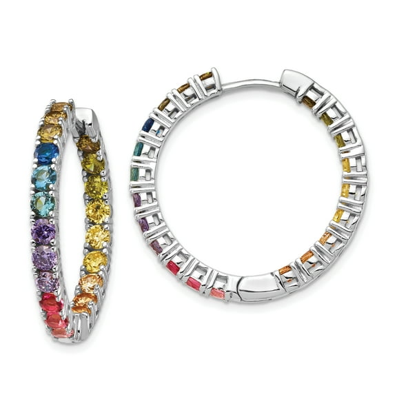 Primal Silver Sterling Silver Rhodium-plated In and Out Colorful Cubic Zirconia Hoop Earrings