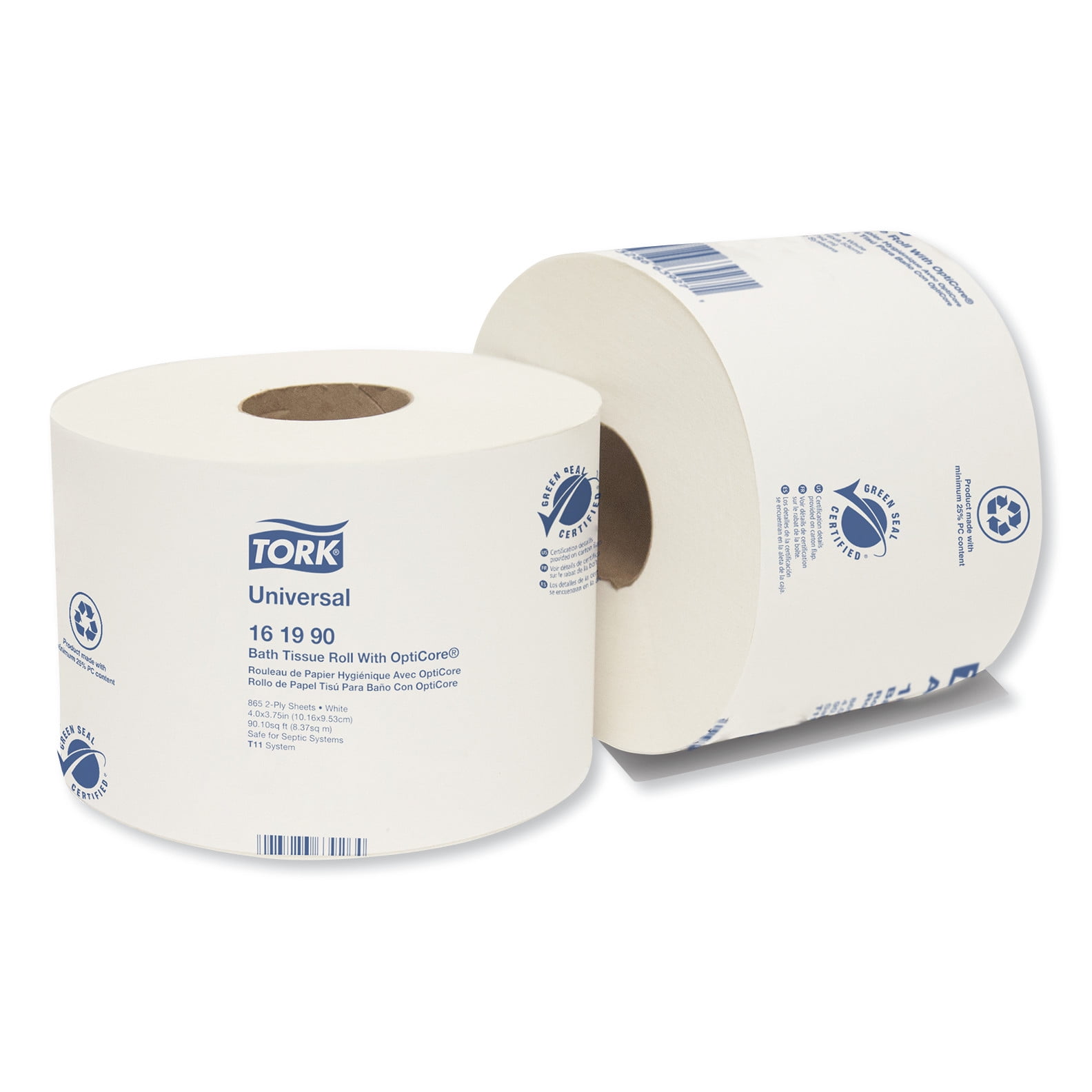 Case of 36 Rolls, 865 Sheets per Roll, 31,140 Sheets per Case Tork 162090 Advanced Bath Tissue Roll with OptiCore White 3.75 Width x 4.0 Length 2-Ply