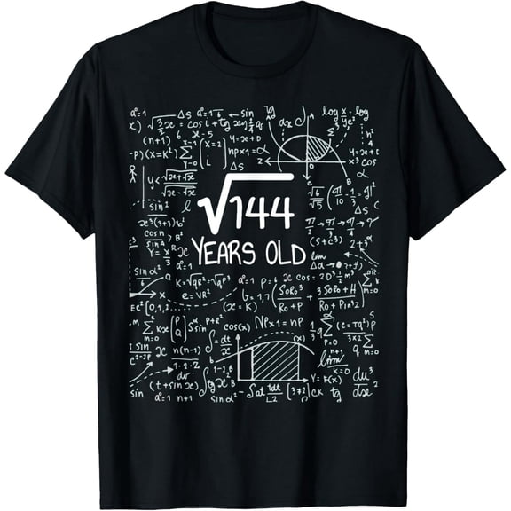 Funny Square Root 144 Math Design 12th Birthday Unisex Cotton Graphic T-Shirt