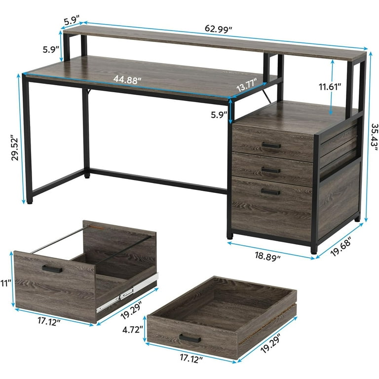 Tribesigns 63 Inch Ergonomic Office Desk with Metal Frame