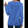 thumbnail image 3 of Blusas Elegantes e Informales para Mujer, con Cuello en V, Larga, Botones, Encaje Calado y Bordado. Azul M, 3 of 7