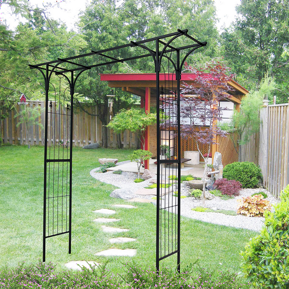 Lisonu Metal Garden Arch, 81.5" Tall Garden Arbor Trellis for Climbing Plants, Outdoor Wedding Arch for Events and Ceremonies, Black