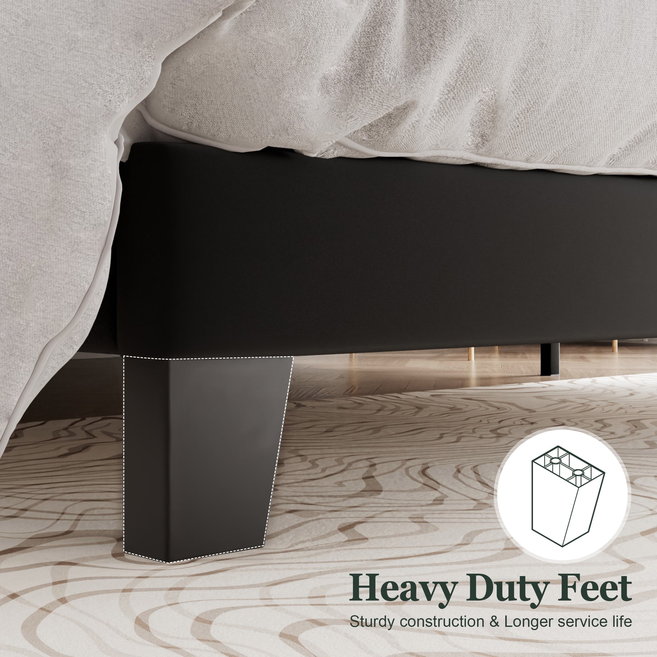 Amolife King Bed Frame, Platform Bed Frame with Velvet Upholstered Headboard, Black