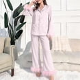 thumbnail image 5 of BRGZLK 2026 Silk Satin Pajamas Set For Women's Solid Color Casual Loose Long Sleeve Sleepwear Soft Button Down Loungewear Pjs Outfits, 5 of 6