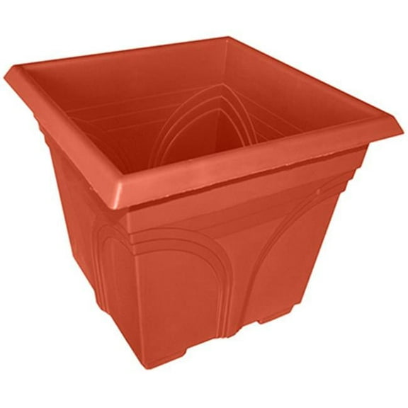 15 in. Medallion Plastic Deck Planter, Light Terra Cotta