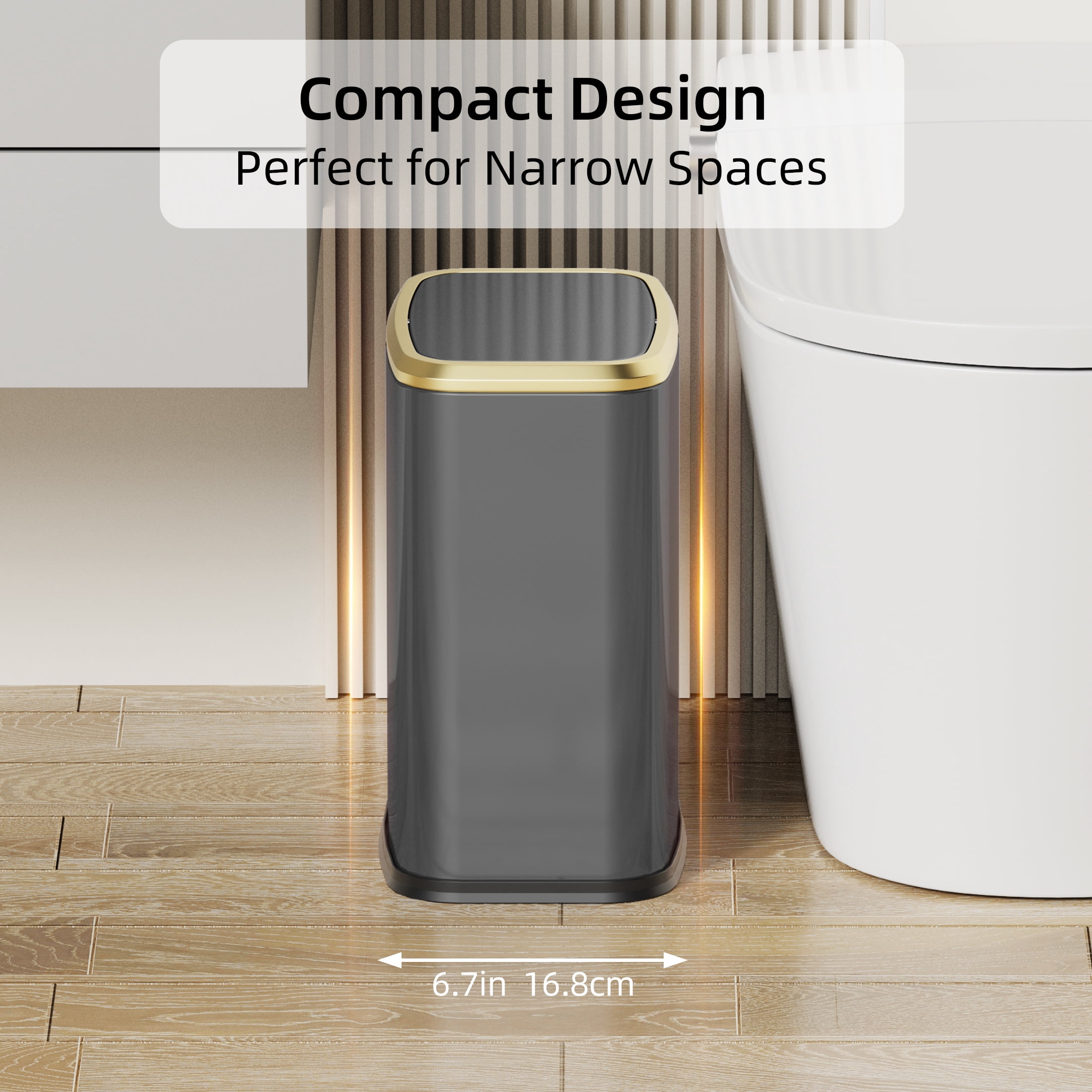 KSSKSS 2.1 Gallon/8L Stainless Steel Bathroom Trash Can with Swing Lid, Silent Garbage Can for Bathroom, Bedroom, Office,Living-Room (Titanium Black)
