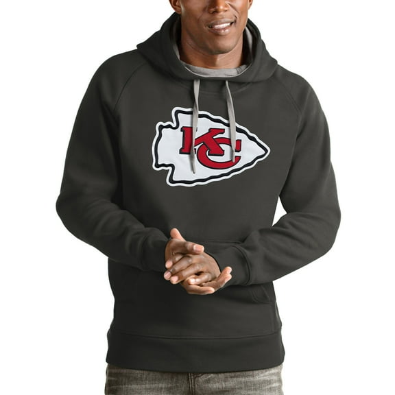 Men's Antigua Charcoal Kansas City Chiefs Victory Pullover Hoodie