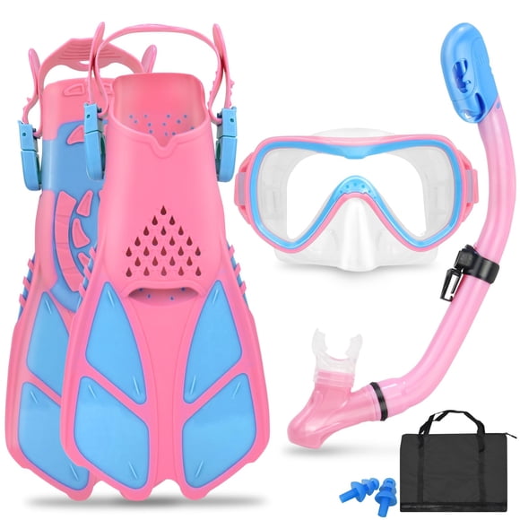 Set de Snorkel FosDero para Niños - Máscara y Aletas para niños de 6 a 14 Años, Rosa