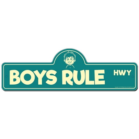 Boy Street Sign - Boys Rule Street Sign | Indoor/Outdoor | Funny Home Decor for Garages, Living Rooms, Bedroom, Offices | SignMission personalized gift
