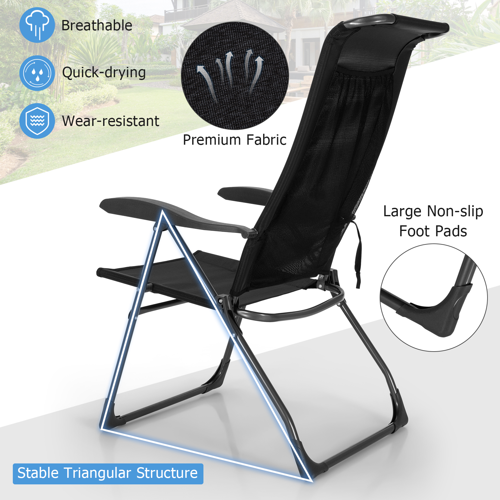 Patiojoy 4 PCS Outdoor Wicker Chaise Lounge Patio Lounge Chair Ottoman Set Camp Chairs w/7-Gear Adjustable Backrest Black - image 4 of 7