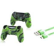 Insten Green 3FT Micro USB Charging Cable+Camouflage Navy Green Skin Case Cover for Sony PS4 Playstation 4