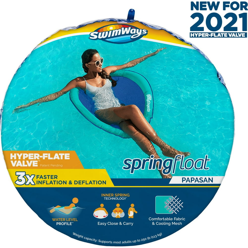 SwimWays Spring Float Papasan Pool Lounger with Hyper-Flate Valve, Inflatable Pool Float, Aqua