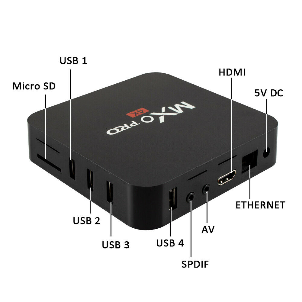 GoldCherry MXQ Pro Set Top Box with IR Remote Control Power Cord HDMI Cable User Manual Supports 4K Ultra HD Count