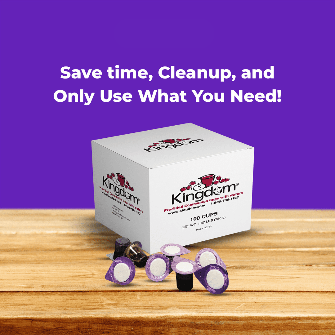 Kingdom Prefilled Communion Cup with Wafers Sealed in a Single-Serving Container with One-Year Shelf Life, Perfect for Holy Eucharist Celebration in Hospitals, Summer Camps, and more! -100 Count
