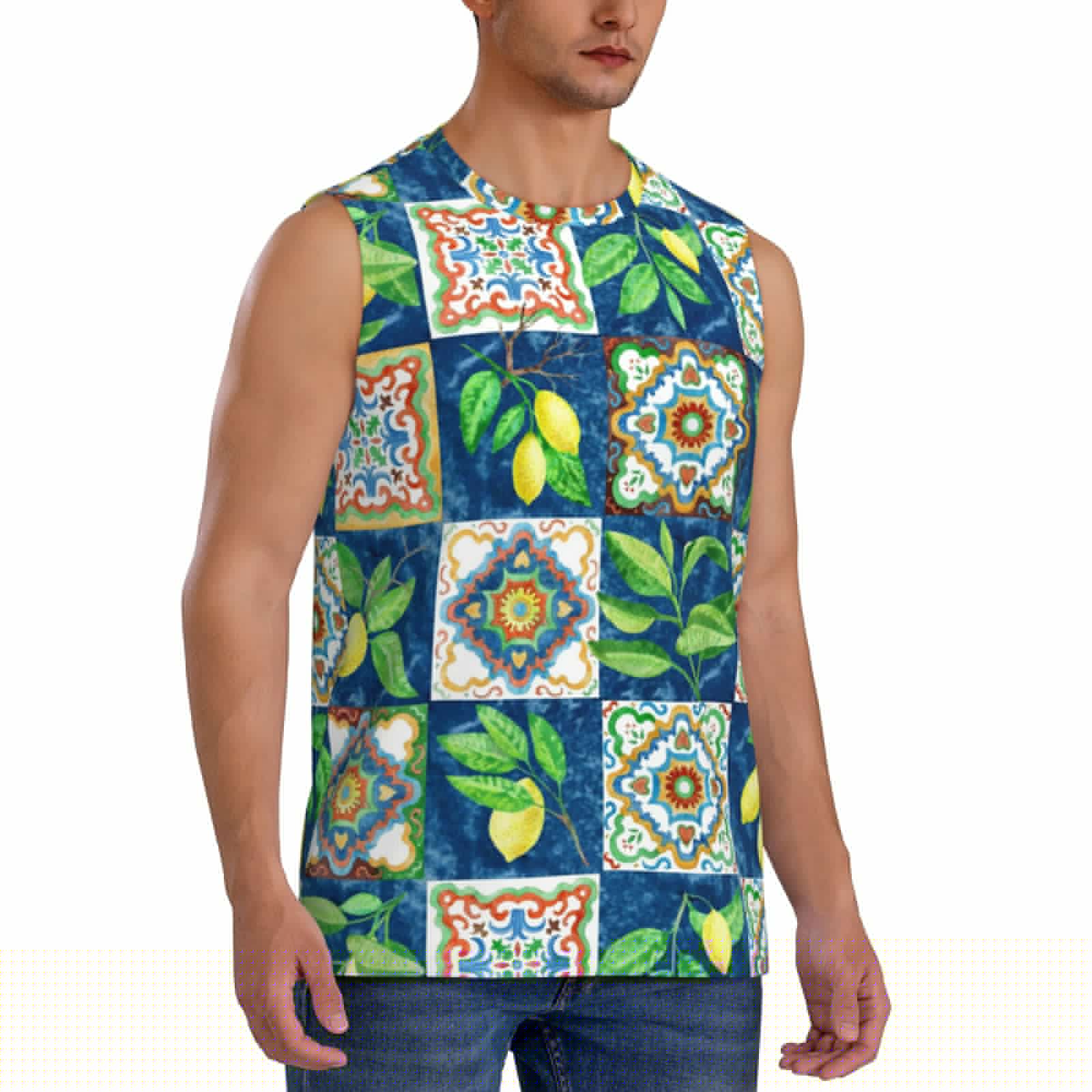 thumbnail image 2 of Bingfone Lemon and Leaves Pattern Men's Tank Tops Workout Sleeveless Tee Shirts Running Beach Tanks for Men-3X-Large, 2 of 8