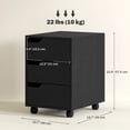 thumbnail image 2 of Black 3-Drawer File Cabinet with Wheels - Mobile Office Storage & Printer Stand for Home & Study - Compact Vertical Filing Cabinet (19.7" x 15.7" x 22.6"), 2 of 7