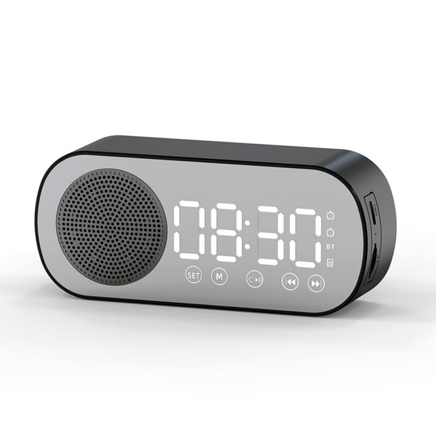 Kearding Reloj despertador digital Superficie del espejo Funcionamiento con botones Altavoz 5.0 compatible con Bluetooth Reproductor de MP3 inalámbrico Decoración del hogar Negro Kearding HA011281-01B