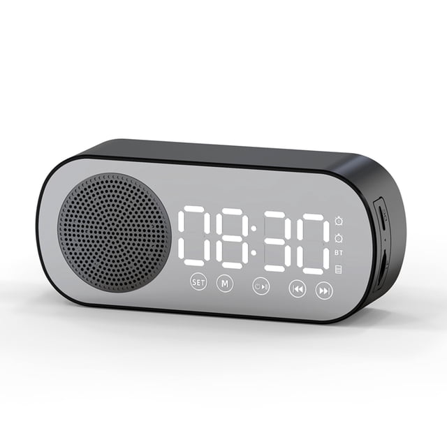 Cateissary Escritorio Reloj despertador digital Recargable Superficie de espejo Altavoz compatible con Bluetooth Altavoz multifuncional inalámbrico Decoración del hogar Negro Cateissary HA011281-01B