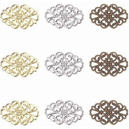 Iron Filigree Joins Links Etched Metal Embellishments Mixed Color 31x20x0.5mm Hole: 6x3.5mm 150pcs/box