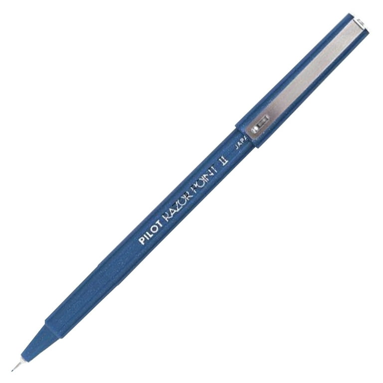 Razor Point II Super Fine Line Porous Point Pen, Stick, Ultra-Fine 0.2 mm, Blue Ink, Blue Barrel, Dozen