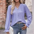 thumbnail image 5 of Plus Size Tops for Women V-Neck Long Sleeve Solid Loose T-shirt Purple M, 5 of 6