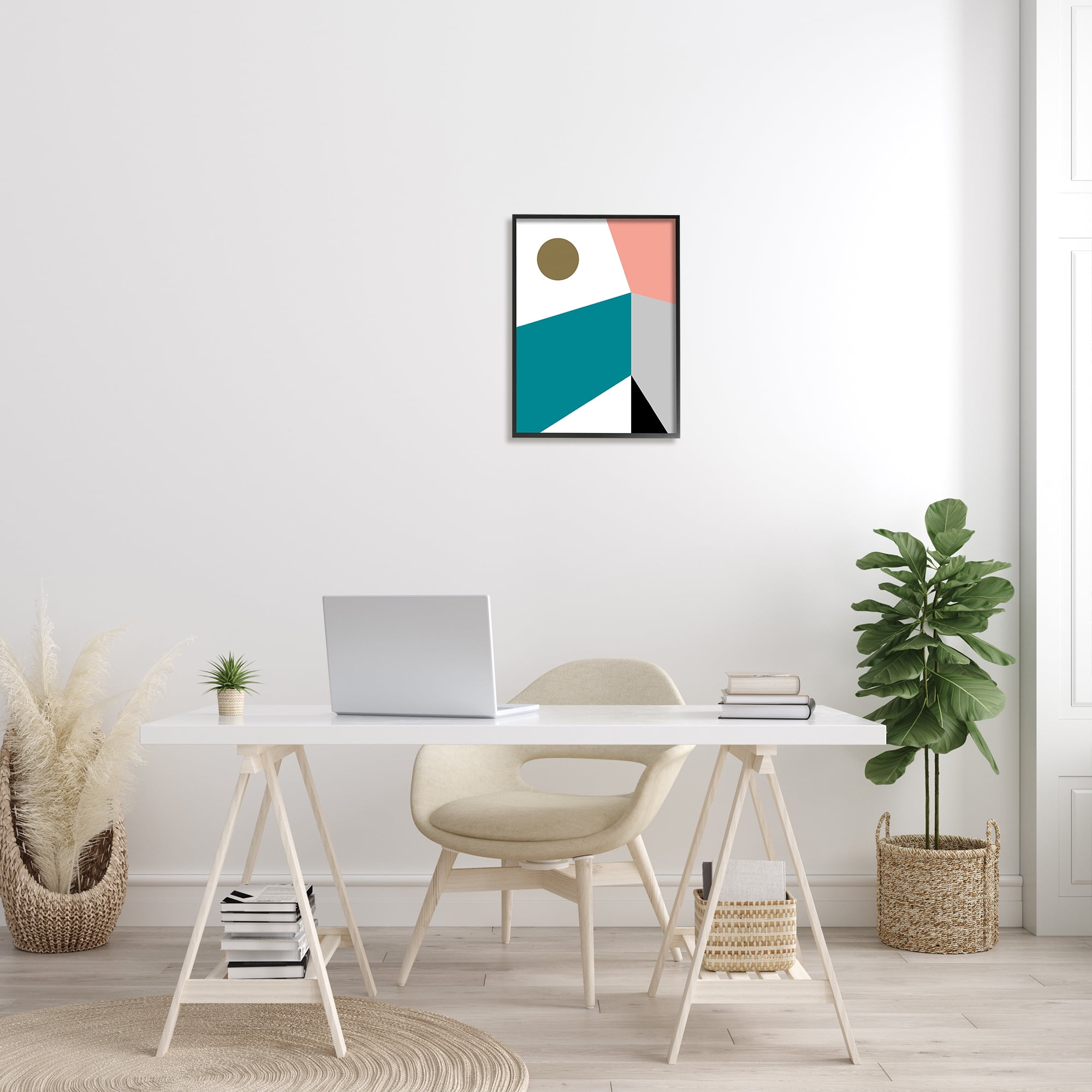 Stupell Industries Abstract Geometric Landscape Arrangement Elementary Shapes Abstract Painting Black Framed Art Print Wall Art, 16 x 20