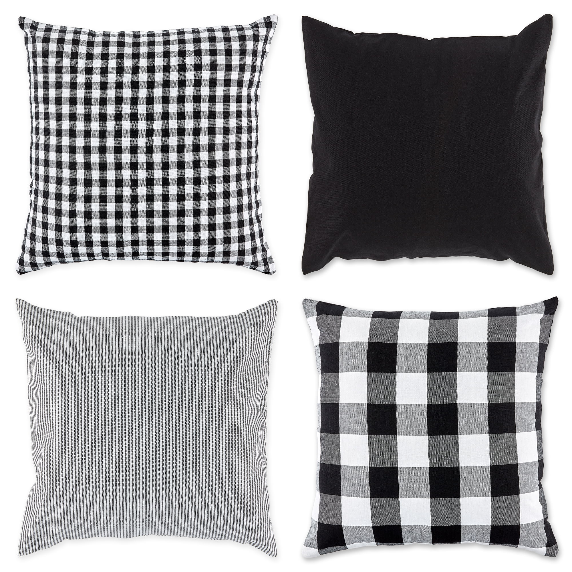 Set of 4 Assorted Black and White Checkered Pillow Covers