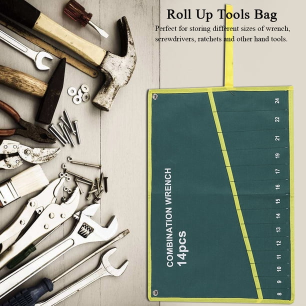 Bolsa de Herramientas Enrollable Organizador de Herramientas Lienzo Verde Multibolsillo Bolsa de Almacenamiento de Herramientas Enrollables Llave Inglesa Alicates Soporte ANGGREK Otros