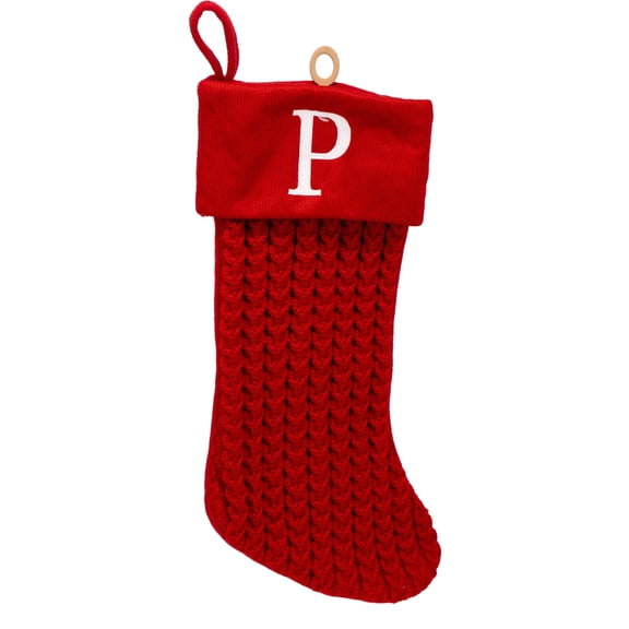 Cable Knit Monogram "P" Christmas Stocking, Red and White, 18", by Holiday Time