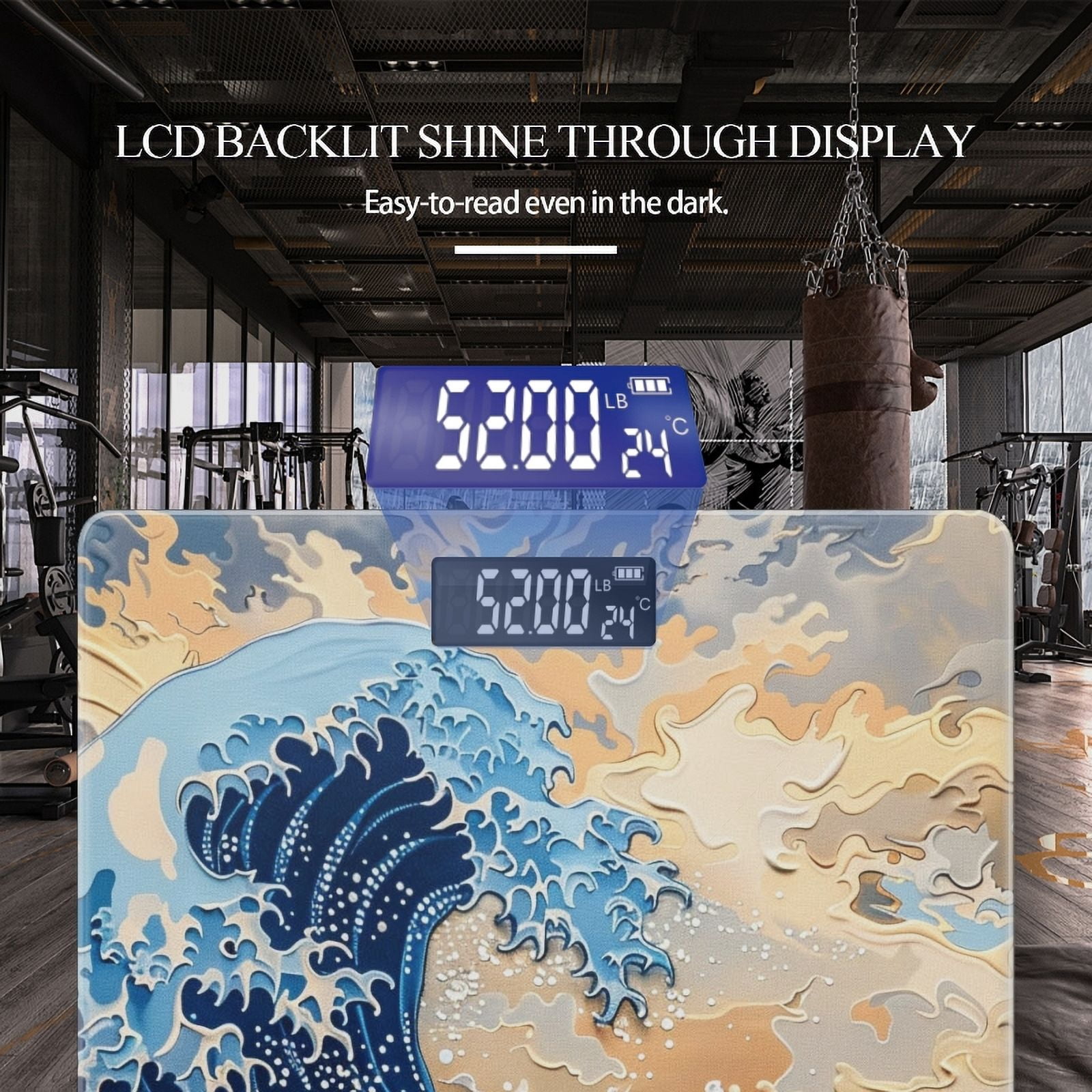 High Precision Body Weight Scale Smart Bathroom Scales with Large LCD Display(400lbs),Decorative for Bedroom-Painting Of The Great Wave Off Kanagawa In The Style Of Hokusai