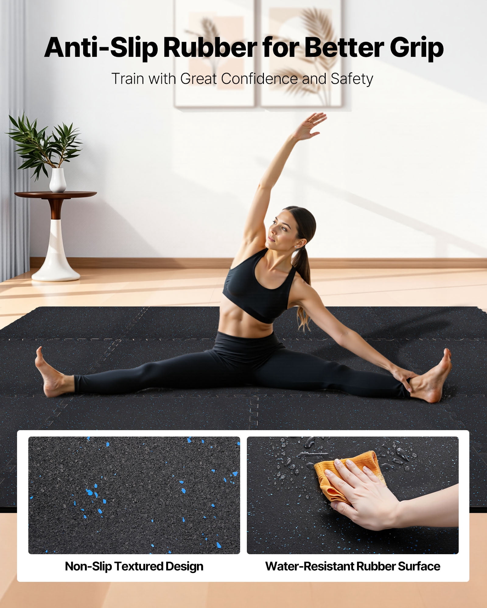 VEVOR Puzzle Exercise Mat, 24 PCS Fitness Equipment Mats, 24 x 24 x 0.4 in, High-Density EVA Foam Mats Set, Interlocking Rubber Soft Tiles, Protective Floor Padding with Blue Dots for Home Gym Office