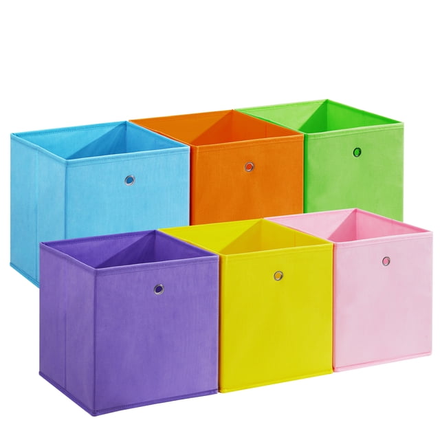 Juego de 12 Cajas Organizadoras de Tela Plegables | Diseño Sin Tapa, Asas Metálicas, 6 Colores Macarrón, 26x26x28 cm para Armarios, Estanterías y Habitaciones Infantiles