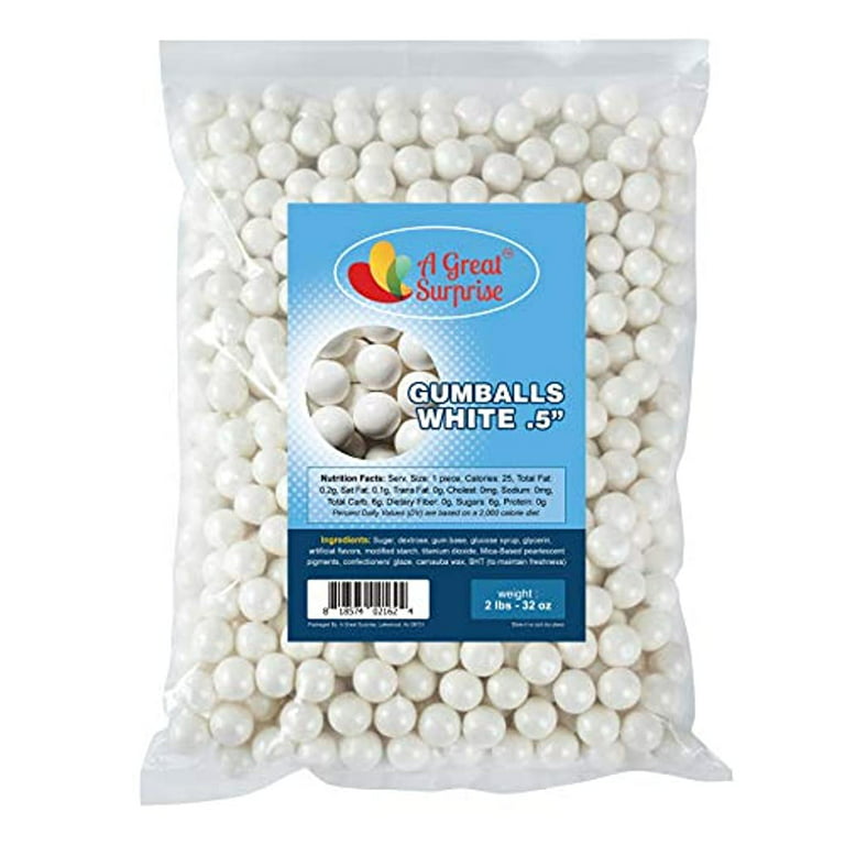 Large Pearl White Shimmer Gumballs - 2 Pounds x 1 inch - Approximately 120  Gumballs Per Bag