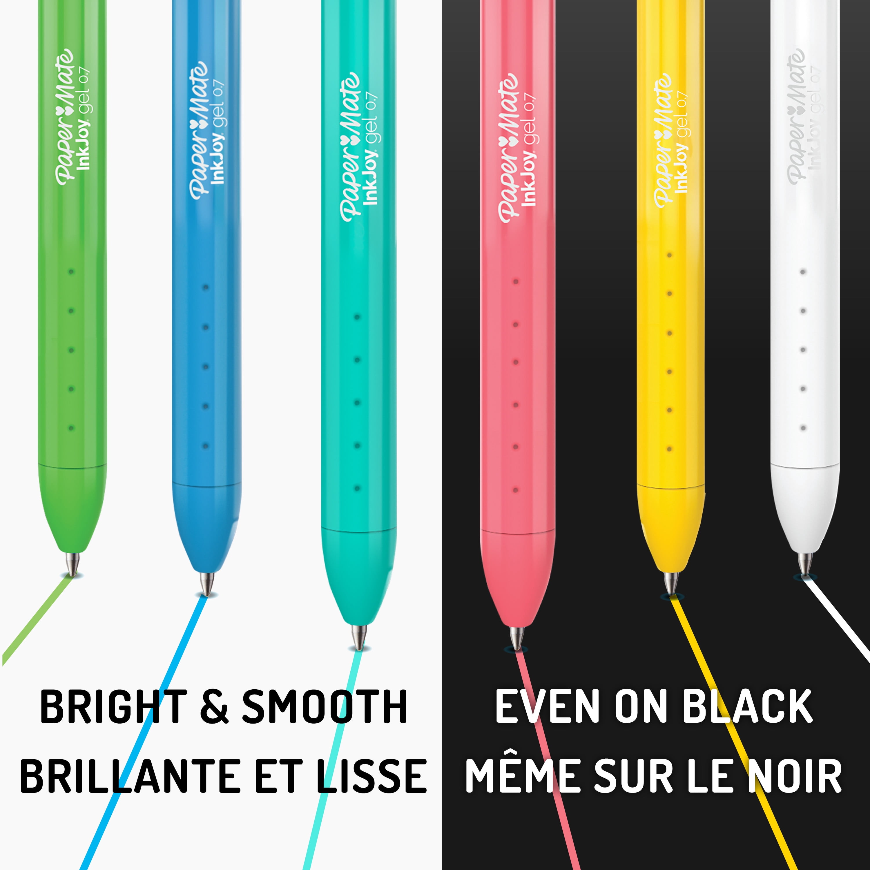 Paper Mate InkJoy Bright Pens, Gel Pens with Paint-like Ink, Medium Point (0.7 mm), Retractable, Assorted Brighter Colours, 6 Count
