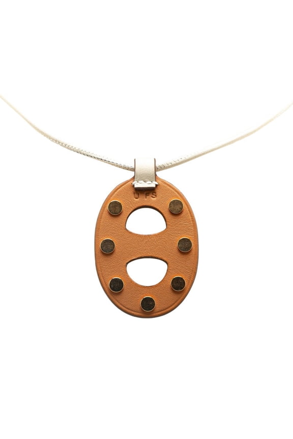 Pre-Owned Hermes Chaine d'Ancre PM Stud Necklace Beige Brown Swift Leather Women's HERMES