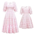 thumbnail image 5 of FYMNSI Mommy and Me Pink Plaid Tiered Dress Half Sleeve Spring Summer A-Line Dress Tea Party Ruffle Dress Family Matching Outfit Mom-S Plaid, 5 of 6