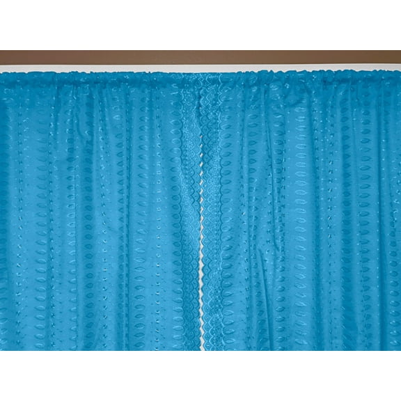 Cotton Eyelet Window Curtains Scalloped Sides (2 Piece Set) 42" Wide Panels Turquoise