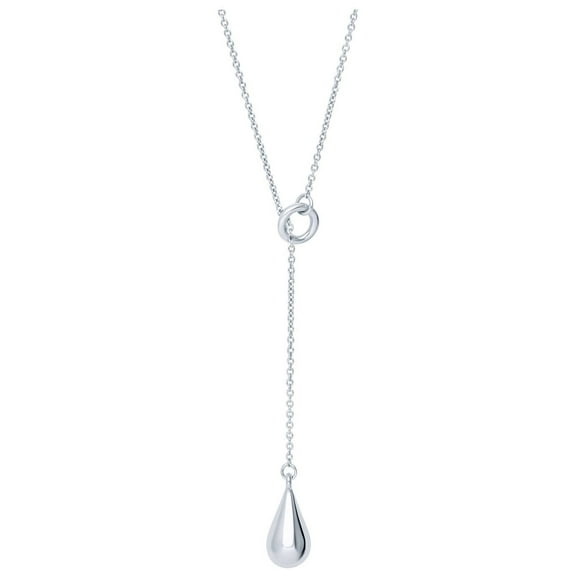 BERRICLE Sterling Silver Teardrop Lariat Necklace for Women, Rhodium Plated 16 inch