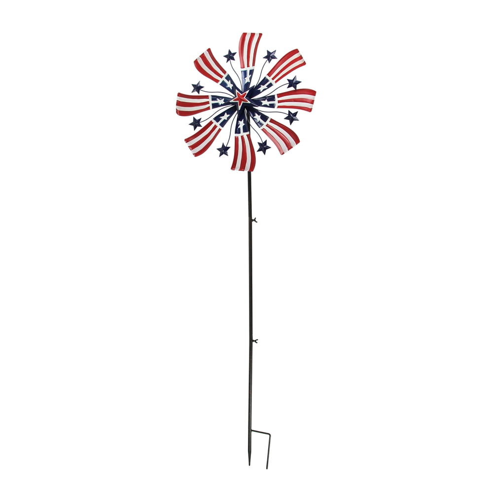 63 Inch Red White & Blue Metal Pinwheel Patriotic Garden Wind