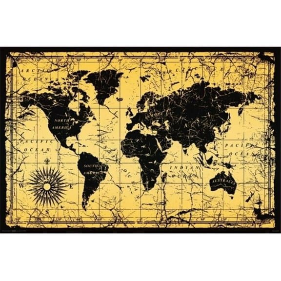 Posterazzi XPE160270 World Map Vintage Old Style Poster Print - 24 x 36 in.
