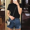 thumbnail image 5 of Women Summer Half High Collar Solid Color Loose Short Sleeve Casual Simple Wild Tops, 5 of 6