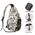 thumbnail image 3 of Sling Backpack,Beige Halloween Skull Pumpkin Pattern Sling Bag with Water Bottle Holder,Waterproof Sling Bag for Men/Women with Headphone Jack for Hiking,Travel, 3 of 6